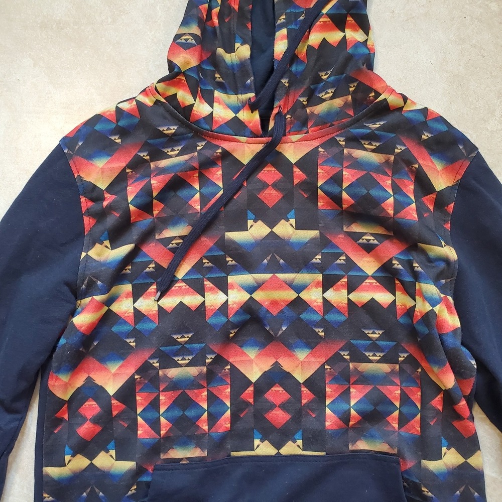 Brooklyn Cloth MFG Co.‎ Sz M Navy Blue Retro Abstract Hoodie Sweatshirt - RARE